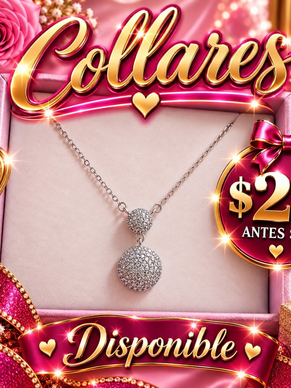 Silver Double Pave Ball Pendant Necklace - Women Jewelry